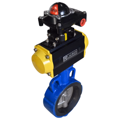 PNEUMATIC ACTUATED BUTTERFLY VALVE - Wafer / Double Flange / Lug Type - Variant 1 - Automation Valves by Caliber Valves | CI / SGI / WCB / CF8 / CF8M, Size: 40 to 600 DN