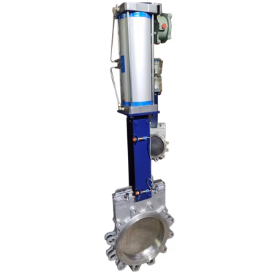 PNEUMATIC CYLINDER ACTUATED KNIFE GATE VALVE - Lug Type / FL - Automation Valves by Caliber Valves | CI / WCB / CF8 / CF8M, Size: 50 TO 600 DN
